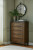 Benchcraft Sturlayne Brown Queen Upholstered Panel Bed with Mirrored Dresser and Chest