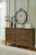 Benchcraft Sturlayne Brown Queen Upholstered Panel Bed with Dresser