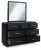 Ashley Rowanbeck Gray Black King Upholstered Panel Bed with Mirrored Dresser and Nightstand