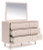 Ashley Wistenpine Blush Twin Upholstered Panel Headboard with Mirrored Dresser, Chest and Nightstand