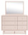 Ashley Wistenpine Blush Twin Upholstered Panel Headboard with Mirrored Dresser and Chest