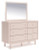 Ashley Wistenpine Blush Twin Upholstered Panel Headboard with Mirrored Dresser