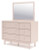 Ashley Wistenpine Blush Full Upholstered Panel Headboard with Mirrored Dresser