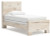 Ashley Lawroy Light Natural Twin Panel Bed with Mirrored Dresser, Chest and 2 Nightstands