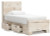 Ashley Lawroy Light Natural Twin Panel Bed with Mirrored Dresser, Chest and 2 Nightstands