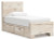 Benchcraft Lawroy Light Natural Twin Panel Bed with Mirrored Dresser and 2 Nightstands