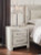 Ashley Zyniden Silver Queen Upholstered Panel Headboard with Mirrored Dresser and 2 Nightstands