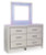 Ashley Zyniden Silver Queen Upholstered Panel Headboard with Mirrored Dresser