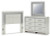 Ashley Zyniden Silver Full Upholstered Panel Headboard with Mirrored Dresser