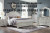 Benchcraft Montelaine Antique White Queen Upholstered Panel Bed with Mirrored Dresser, Chest and Nightstand
