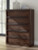 Ashley Kendamor Dark Brown King Canopy Bed with Mirrored Dresser, Chest and Nightstand