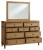 Ashley Sharlance Green Brown Queen Upholstered Panel Bed with Mirrored Dresser and Nightstand