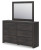 Ashley Delmorta Dark Gray Full Panel Bed with Storage with Mirrored Dresser and Chest