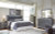 Ashley Lodanna Gray King/California King Upholstered Panel Headboard Bed with Mirrored Dresser, Chest and 2 Nightstands