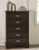 Covetown Dark Brown Full Panel Bed with Mirrored Dresser, Chest and 2 Nightstands