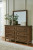 Benchcraft Sturlayne Brown Queen Upholstered Panel Bed, Dresser, Mirror, Chest and Nightstand