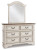 Realyn Chipped White Full Panel Bed with Mirrored Dresser, Chest and 2 Nightstands