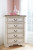 Ashley Realyn Chipped White Full Panel Bed with Mirrored Dresser and Chest
