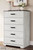Ashley Shawburn Whitewash Queen Platform Bed with Dresser, Chest and Nightstand