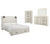 Ashley Cambeck Whitewash King Panel Bed with 2 Storage Drawers with Mirrored Dresser and Chest