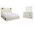 Ashley Cambeck Whitewash King Panel Bed with 2 Storage Drawers with Mirrored Dresser