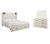 Ashley Cambeck Whitewash King Panel Bed with 2 Storage Drawers with Mirrored Dresser