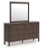 Ashley Cadmori Brown Twin Upholstered Panel Platform Bed, Dresser and Mirror