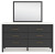 Ashley Cadmori Black White Queen Upholstered Panel Bed, Dresser, Mirror, Chest and 2 Nightstands
