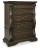 Ashley Maylee Dark Brown California King Upholstered Bed with Mirrored Dresser, Chest and 2 Nightstands