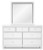 Ashley Fortman White Twin Panel Bed with Mirrored Dresser, Chest and 2 Nightstands