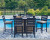 Ashley Mabry Shores Navy Blue Driftwood Outdoor Fire Pit Table and 6 Barstools