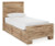Ashley Hyanna Tan Brown Twin Panel Bed with 1 Side Storage, Dresser, Mirror and Chest