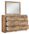 Ashley Hyanna Tan Brown King Panel Storage Bed with 1 Under Bed Storage Drawer, Dresser, Mirror, Chest and Nightstand