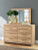 Ashley Hollymount Tan Queen Upholstered Platform Bed, Dresser, Mirror and Nightstand