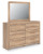 Ashley Hollymount Tan Queen Upholstered Platform Bed, Dresser and Mirror