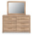 Ashley Hollymount Tan Queen Upholstered Panel Bed, Dresser and Mirror