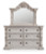 Ashley Andonhall Antique White California King Upholstered Panel Bed with Mirrored Dresser and Nightstand