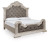 Ashley Andonhall Antique White California King Upholstered Panel Bed with Mirrored Dresser and Nightstand