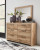 Ashley Hyanna Tan Brown Twin Panel Bed with 2 Side Storage, Dresser, Mirror, Chest and Nightstand