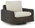Ashley Kimora Beige Dark Brown Outdoor Swivel Lounge Chair