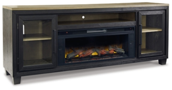 Ashley Foyland Black Brown 83" TV Stand with Electric Fireplace