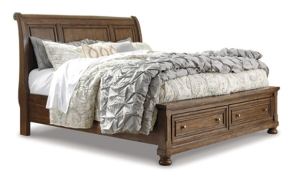 Ashley Flynnter Medium Brown Queen Sleigh Bed with 2 Storage Drawers