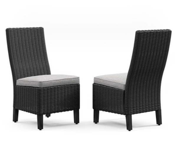 Ashley Beachcroft Black Light Gray Outdoor Side Chair with Cushion (Set of 2)