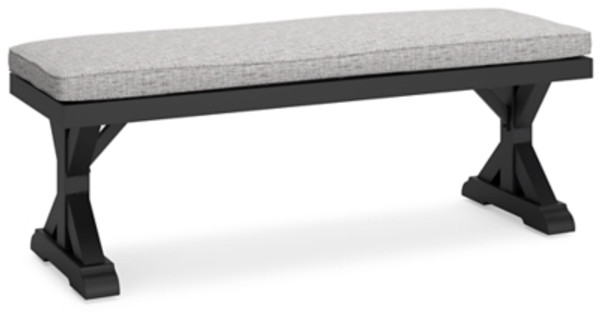 Ashley Beachcroft Black Light Gray Outdoor Bench with Cushion