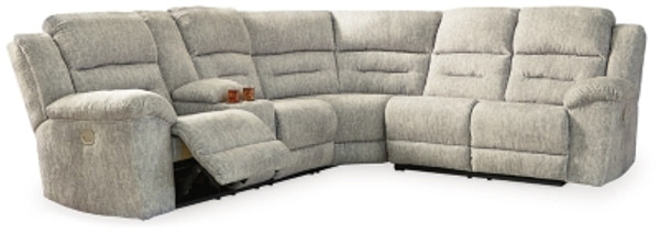 Ashley Family Den Pewter 3-Piece Power Reclining Sectional with LAF Loveseat / RAF Loveseat