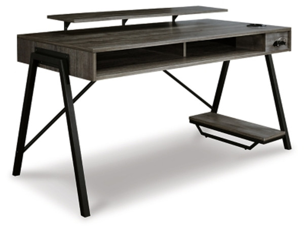 Ashley Barolli Gunmetal Gaming Desk with Monitor Stand