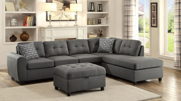 Coaster Stonenesse Upholstered Tufted Sectional with Storage Ottoman Grey