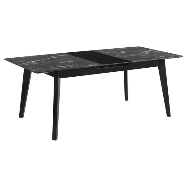 Coaster Crestmont Rectangular Dining Table with Faux Marble Top and 16 SelfStoring Extension Leaf Black