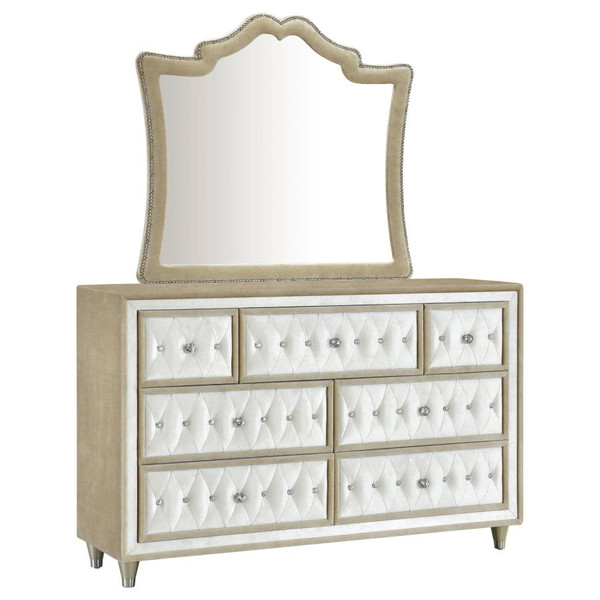 Coaster Antonella 7drawer Upholstered Dresser with Mirror Ivory