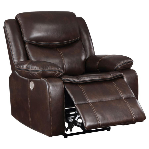 Coaster Sycamore Upholstered Power Recliner Chair Dark Brown